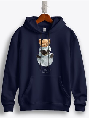 MGAX Sevimli Ayı I Need My Space Baskılı Regular Kapşonlu Sweatshirt