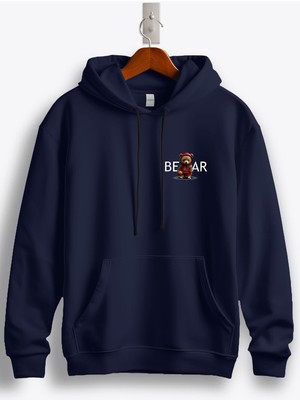 MGAX Basketbol Sevimli Ayı Oyuncu Arma Baskılı Regular Kapşonlu Sweatshirt