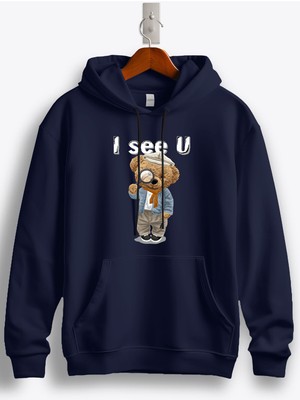 MGAX Sevimli Ayı I See You Baskılı Regular Kapşonlu Sweatshirt
