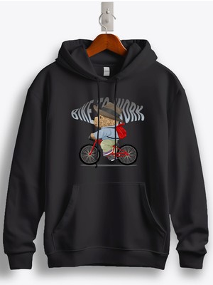 MGAX Sevimli Ayı Bike To Work Baskılı Regular Kapşonlu Sweatshirt