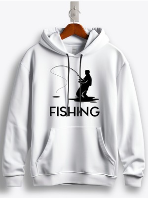 MGAX Balıkçı Fishing Man Baskılı Regular Kapşonlu Sweatshirt