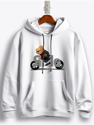 MGAX Motosiklet Sevimli Ayı Ride Baskılı Regular Kapşonlu Sweatshirt