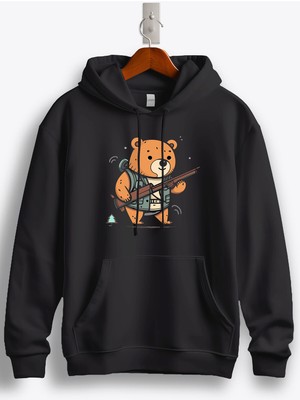 MGAX Avcı Hunter Bear Baskılı Regular Kapşonlu Sweatshirt