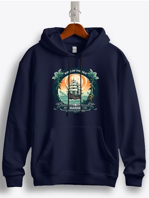 MGAX Denizci Denizlerin Kralı Baskılı Regular Kapşonlu Sweatshirt