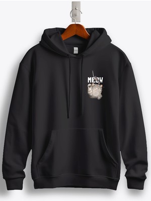 MGAX Balıkçı Kedi Meow Arma Baskılı Regular Kapşonlu Sweatshirt