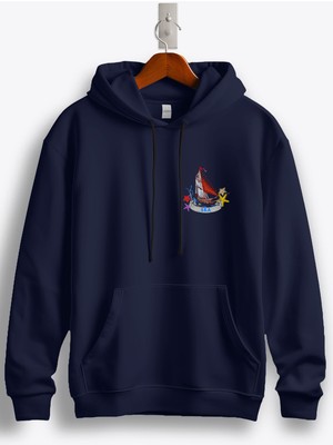 MGAX Denizci Yelkenli Gemi Arma Baskılı Regular Kapşonlu Sweatshirt