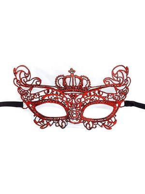 Livenda Kırmızı Renk Dantel Örgü Işlemeli Parti Maskesi Model 2