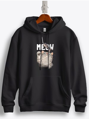 MGAX Balıkçı Kedi Meow Baskılı Regular Kapşonlu Sweatshirt