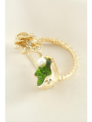 Zero Land Gld-Spt- Çiçek Mineli Taşlı Broş - Sarı