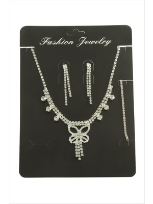 Zero Land Gld-Spt- Kelebek Taşlı Set Kolye - Gümüş Rengi