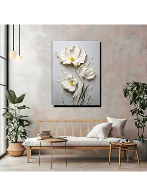 Artprinta Beyaz Çiçek Kanvas Tablo – Minimal Modern Duvar Dekoru