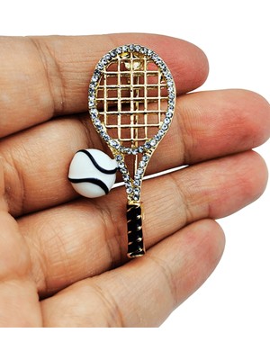 BB Bi Butik Shop Taşlı Tenis Raketi ve Top Gold Broş