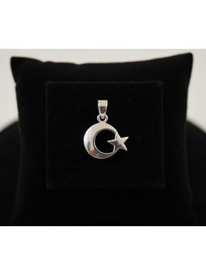 Türk Bayrağı Ay Yıldız 925 Ayar Gümüş Kolye Ucu