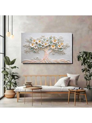Artprinta Çiçekli Hayat Ağacı Kanvas Tablo – Modern Yatay Salon Duvar Dekoru
