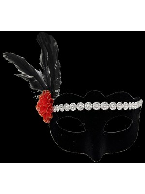 Livenda Gümüş Dantelli Kırmızı Gül Tasarımlı Parti Maskesi