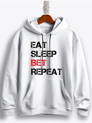 MGAX Eat Sleep Bet Repeat Baskılı Regular Kapşonlu Sweatshirt