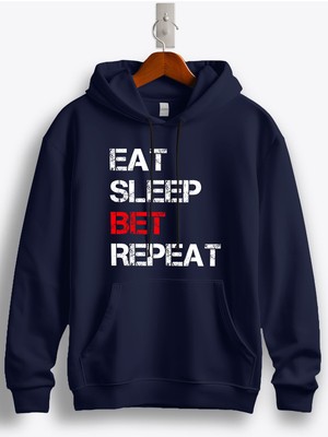MGAX Eat Sleep Bet Repeat Baskılı Regular Kapşonlu Sweatshirt