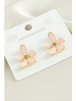 Zero Land Gld-Spt- Çiçek Mineli Küpe - Pembe