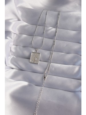 Fantastik Store 316L Çelik Zincir Gümüş Renk Zirkon Taşlı Ay Yıldız Figürlü Tarot Kolye - Lisinya