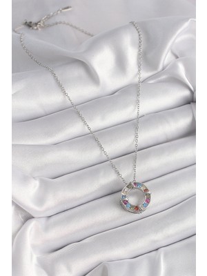Fantastik Store 316L Çelik Gümüş Renk Zincir Renkli Zirkon Taşlı Xoxo Model Kadın Kolye - Lisinya