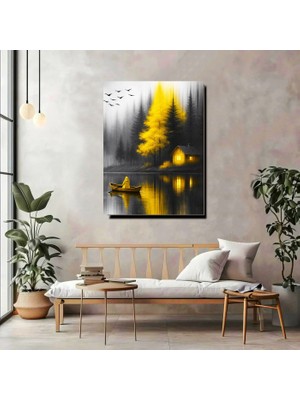 Artprinta Sarı Işıklı Göl Manzarası Kanvas Tablo – Modern Doğa Temalı Duvar Dekoru