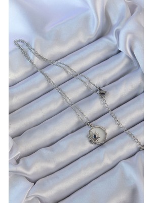 Fantastik Store 316L Çelik Gümüş Renk Zirkon Taşlı Mineli Kutup Yıldızı Kolye - Lisinya