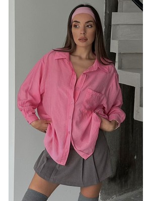 Bacc Pembe Tek Cepli Uzun Kol Oversize Gömlek BCRU-261293