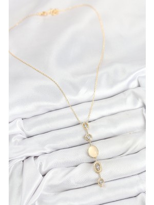 Fantastik Store Pirinç Zincir Sarı Gold Renk Zirkon Taşlı Y Kolye - Lisinya