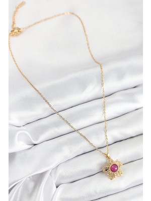 Fantastik Store 316L Çelik Zirkon Taşlı Döner Güneş Model Gold Renk Kadın Kolye - Lisinya