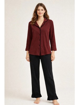 Fames Yumuşak Bürümcük Kumaş Modern Kadın Pijama Seti