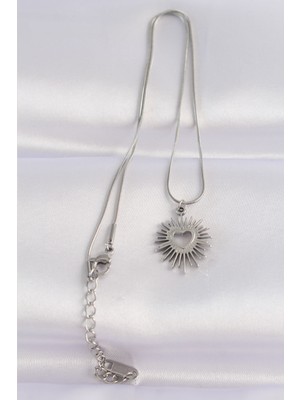 Fantastik Store 316L Çelik Zincir Gümüş Renk Kalp Güneşi Tasarımlı Kolye - Lisinya