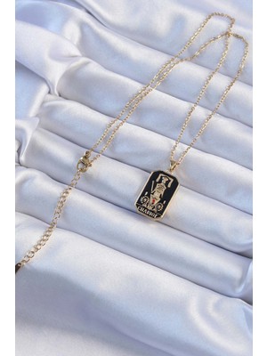 Fantastik Store 316L Çelik Zincir Altın Renk Siyah Mineli Tarot Kolye - Lisinya