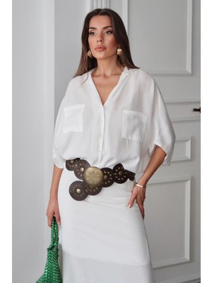 Bacc Beyaz Çift Cepli Yarasa Kol Gömlek BCRU-261296