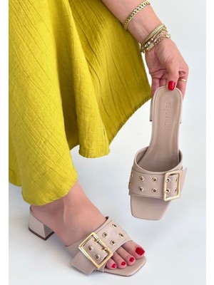 Fantastik Store Ciey Bej Cilt Topuklu Terlik - Lisinya