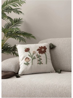 Swita Comfort Serisi Punch Işlemeli Keten Kırlent Kılıfı 43X43 cm