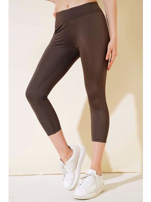 Fantastik Store Esnek Yüksek Bel Kahverengi Uzun Parlak Disco Tayt ( Lisinya )