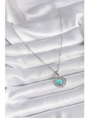 Fantastik Store 316L Çelik Gümüş Renk Mavi Sedefli Hilal Model Kadın Kolye - Lisinya