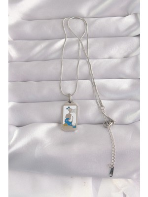 Fantastik Store 316L Çelik Gümüş Renk Beyaz Mineli Kız Figür Tarot Kolye - Lisinya
