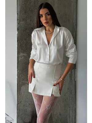 Bacc Beyaz Oversize Basic Saten Gömlek BCRU-261307