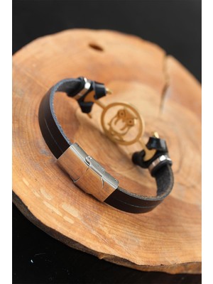 Fantastik Store Gold Renk Baykuşlu Metal Aksesuarlı Siyah Renk Deri Erkek Bileklik - Lisinya