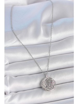 Fantastik Store 316L Çelik Gümüş Renk Zincir Ay Güneş Model Zirkon Taş Detay Kadın Kolye - Lisinya