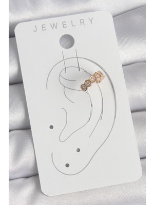 Fantastik Store Pirinç Gold Renk Zirkon Taşlı Bal Peteği Model Kadın Kıkırdak Küpe - Lisinya