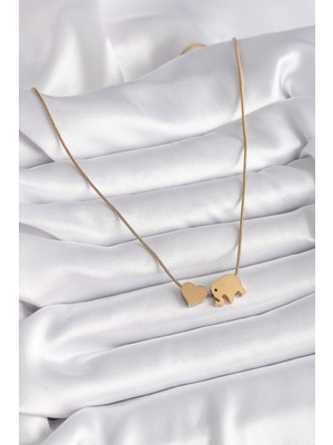 Fantastik Store 316L Çelik Gold Renk Fil Kalp Figürlü Kadın Kolye - Lisinya