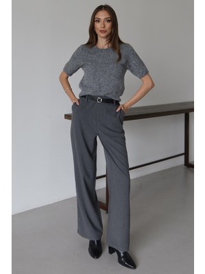Bacc Antrasit Kemerli Çift Cepli Palazzo Pantolon BCRU-261310