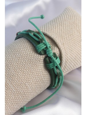 Fantastik Store Yeşil Renk Deri Ipli Erkek Bileklik - Lisinya