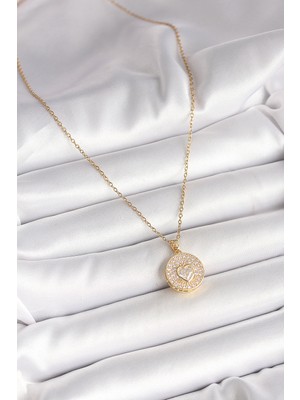 Fantastik Store 316L Çelik Gold Renk Zincir Madalyon Zirkon Taşlı Kalp Model Kadın Kolye - Lisinya