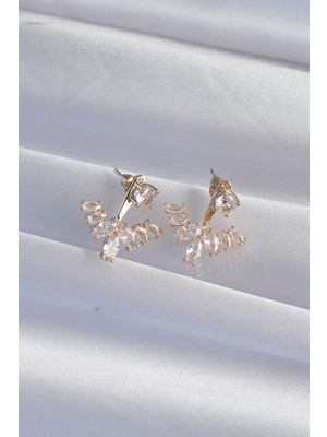 Fantastik Store Pirinç Gold Renk Zirkon Taşlı V Model Küpe - Lisinya