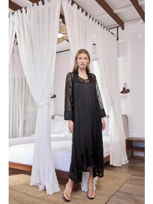 Aria's Closet Arias Closet %100 Viskon Dantelli ve Dekolteli Saten Sabahlık Takımı
