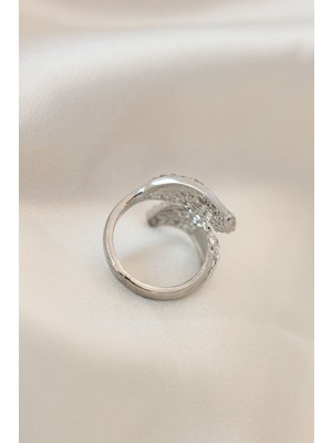Fantastik Store Ayarlamalı Silver Renk Metal Zirkon Taşlı Kanat Yüzük - Lisinya