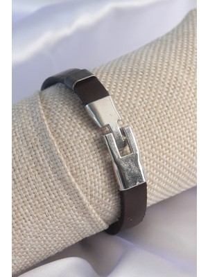 Fantastik Store Kahverengi Deri Model Gümüş Renk Çapa Figür Erkek Bileklik - Lisinya